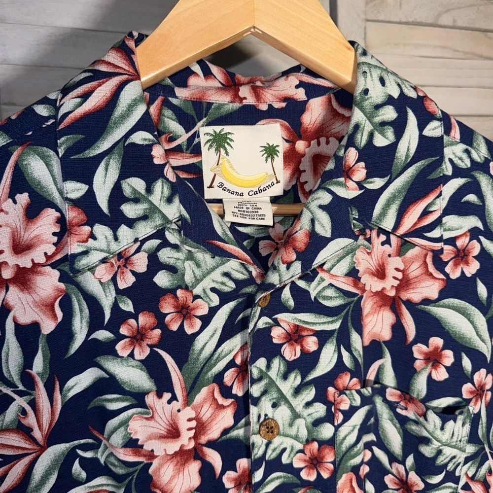 EUC | Banana Cabana | Navy Floral Men's 100% Silk Shirt